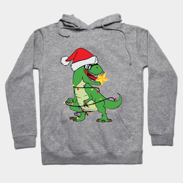 Funny T-rex Christmas Light Santa hat Tshirt Hoodie by ssflower